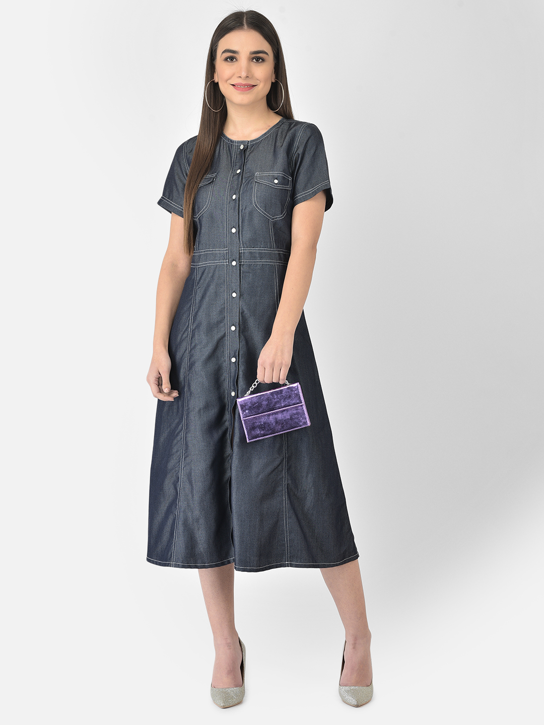 High Collar Danger Zone Strappy Denim Midi Dress – Blazing Beauty